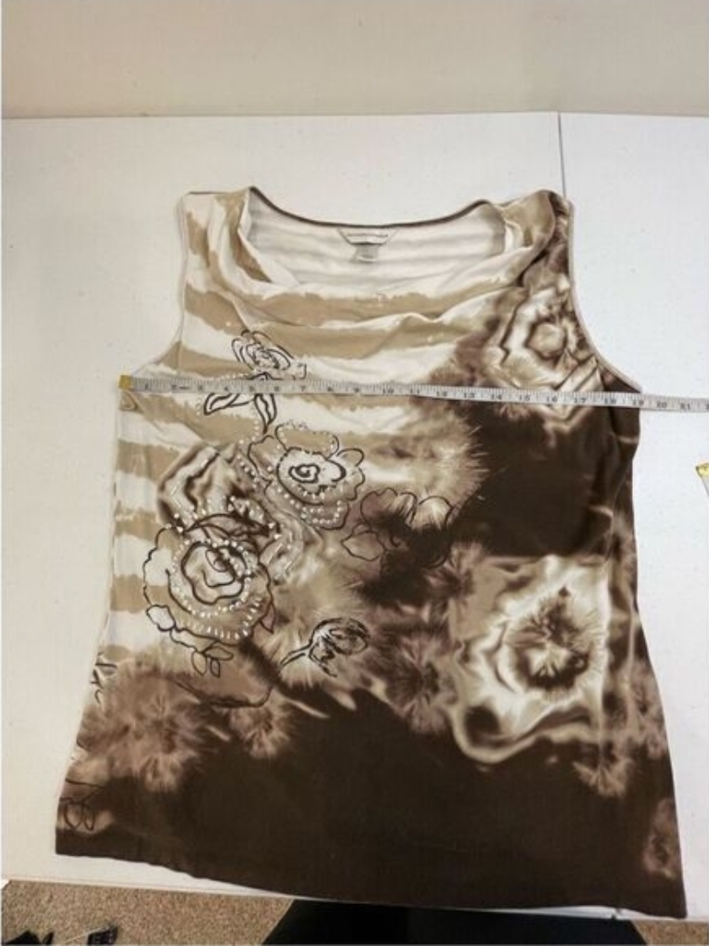 Christopher & Banks Beige and Brown Floral Cowl Neck Camisole - Picture 3 of 6